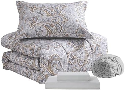 Paisley Comforter Set Twin Size with Sheets Bed in a Bag – Deep Pocket Fitted Sheet with Elastic Corners, Cozy Comforter, Pillowcases & Shams – Soft Microfiber All Season Bedding – Machine Washable