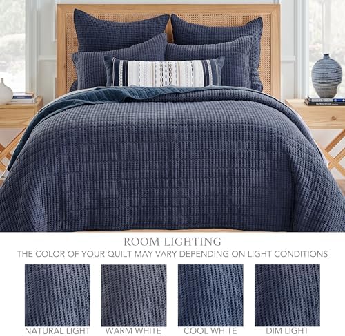 Levtex Home Mills Waffle King/Cal King Quilt Set (106x92in) with 2 Pillow Shams (36x20in) - Navy - 100% Cotton King Size Quilt Bedding Set - Lightweight, Soft, Pre-Washed