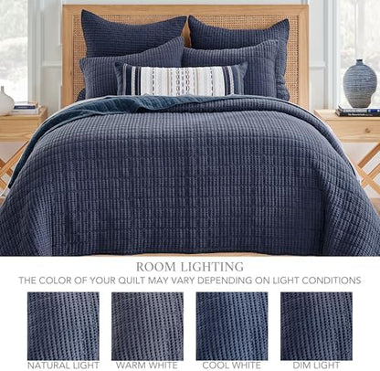 Levtex Home Mills Waffle King/Cal King Quilt Set (106x92in) with 2 Pillow Shams (36x20in) - Navy - 100% Cotton King Size Quilt Bedding Set - Lightweight, Soft, Pre-Washed
