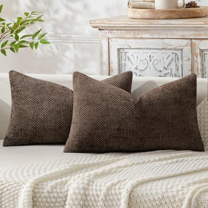 MIULEE Decorative Lumbar Throw Pillow Covers 12x20 Inch Dark Brown 2 Pack