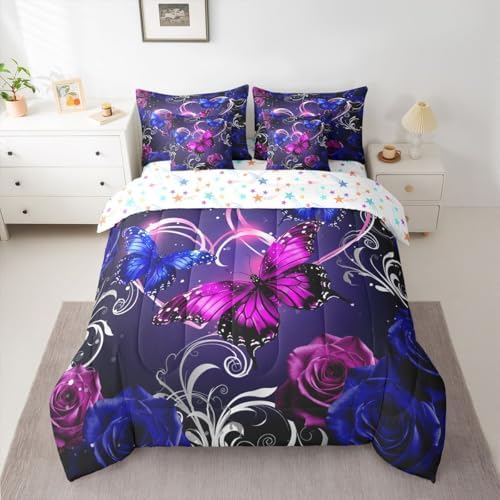 Feelyou Cute Butterfly Comforter Set with Sheets 7 Piece Queen Size