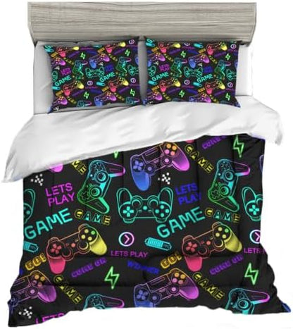 Sunnycitron Gamepad Gamer Comforter Set for Boys Gaming Bedding Set Full