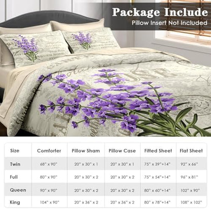 Pamnest Full Comforter Set with Sheets, 7 Pieces Lavender Flower Bedding
