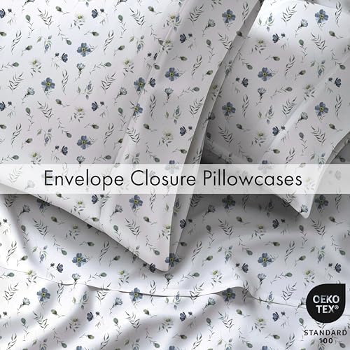RUVANTI 100% Cotton Full Sheet Set, Percale Full Size Sheets, Coastal Blue
