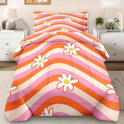 Pamnest Twin Comforter Set, 2 Pieces Daisy Retro Bedding, All Season