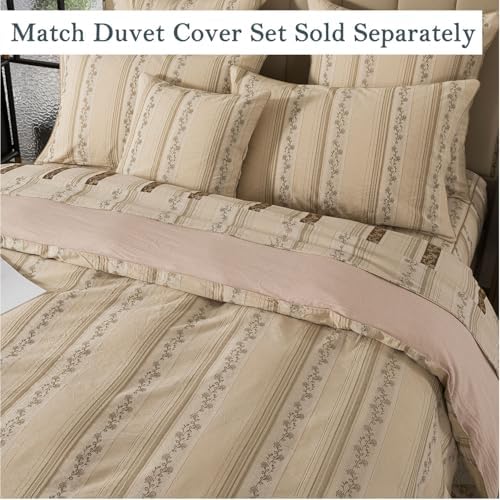 FADFAY 100% Cotton Full Bed Sheet Set 4-Piece, Woven Jacquard Floral, Soft & Breathable, Mud Gold, Deep Pocket Fitted Sheet, Envelope Pillowcase, Luxury Farmhouse & Cottagecore Bedding