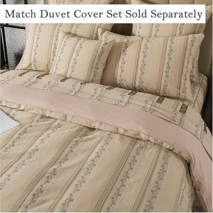 FADFAY 100% Cotton Full Bed Sheet Set 4-Piece, Woven Jacquard Floral, Soft & Breathable, Mud Gold, Deep Pocket Fitted Sheet, Envelope Pillowcase, Luxury Farmhouse & Cottagecore Bedding