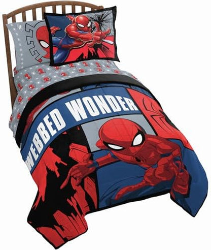 Marvel Spiderman Twin Comforter Set 5 Piece Kids Bedding for Boys, Multi