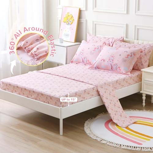 Viviland Kids Twin Bedding Sets, Girls Comforter, Pink Unicorn