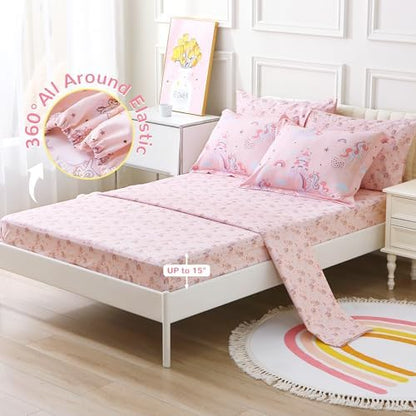 Viviland Kids Twin Bedding Sets, Girls Comforter, Pink Unicorn