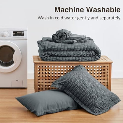 Love's cabin Seersucker Charcoal Grey Twin Comforter Set