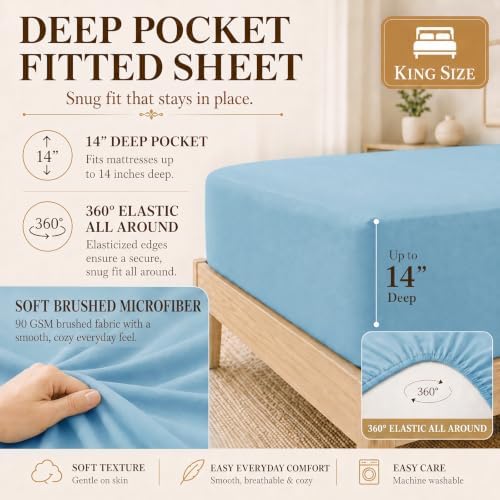 CozyLux King Size Comforter Set Aqua Blue- 7 Pieces Bed in a Bag