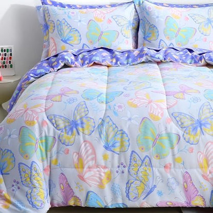 Viviland Kids Twin Bedding Sets, Girls Comforter, Colorful Butterfly