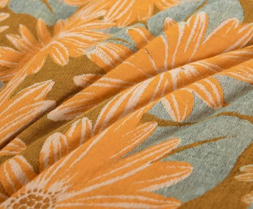 SLEEPBELLA Washed Double Layer Muslin 100% Cotton Comforter Set Queen Size, Yellow & Blue Sunflower Pattern Fluffy Thick Checked Bedding Set, Soft Breathable (1 Comforter, 2 Pillow Shams)