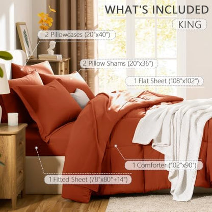 CozyLux King Size Comforter Set, 7-Piece Bed in a Bag, Terracotta