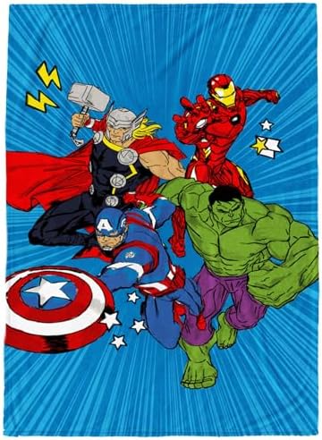 Jay Franco Kids Plush Throw Blanket – Soft & Cozy Fleece Throw for Bedroom & Couch Décor, Official Licensed Product, Blue - Avengers, 60x90 - Large Blanket