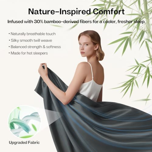MR&HM Twin XL Sheets 3 Pieces, Rayon Derived from Bamboo Blend, Dark Grey