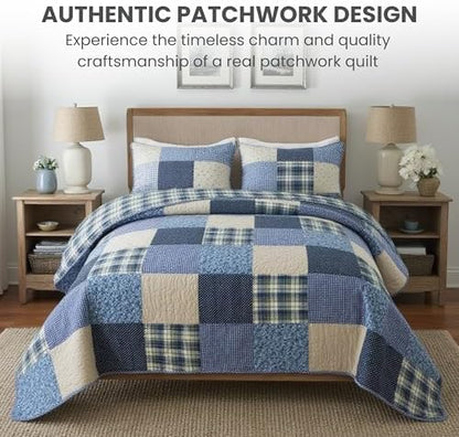 SLPR - Blue Symphony Cotton Quilt Set, Patchwork Bedding, Twin with 1 Sham