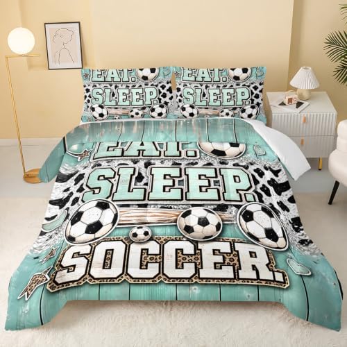 BSNTHO Soccer King Size, Comforter Set Leopard Print Kids Comforter 3Pcs