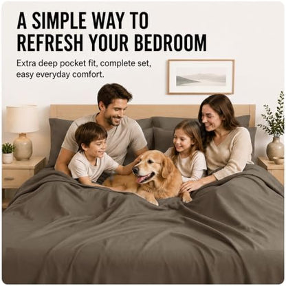 CozyLux Queen Sheet Set 6-Piece, 21-Inch Deep Pocket, Soft Brushed Feel