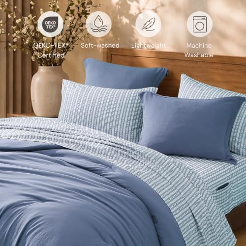 King Comforter Set with Sheets-7 Pieces Soft Recycled Bed in a Bag Bedding