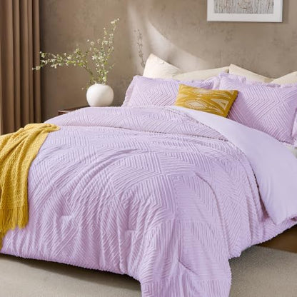 JOLLYVOGUE Full Size Comforter Set, Boho Tufted 3-Piece Bedding Set, Purple