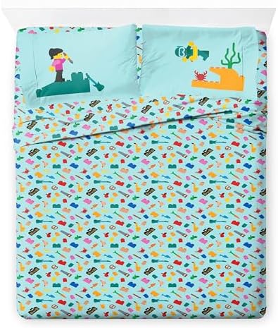 Jay Franco Kids Sheet Set with Fitted, Flat Sheets & Pillow Cover - Ultra-Soft Bedding with Pillowcase for Room Decor, Teal - LEGO®, 4 Piece Full