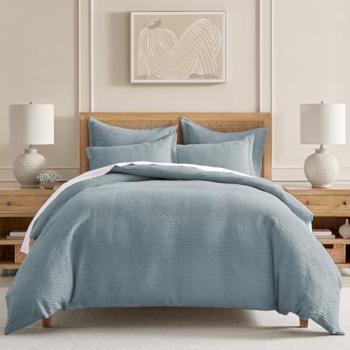Levtex Home Cloud Waffle Twin/Twin XL Comforter Set (68x88in) with 1 Pillow Sham (26x20in) - Solid Waffle Cotton Texture - Chambray - 100% Cotton Twin Size Comforter Set - Soft, Pre-Washed