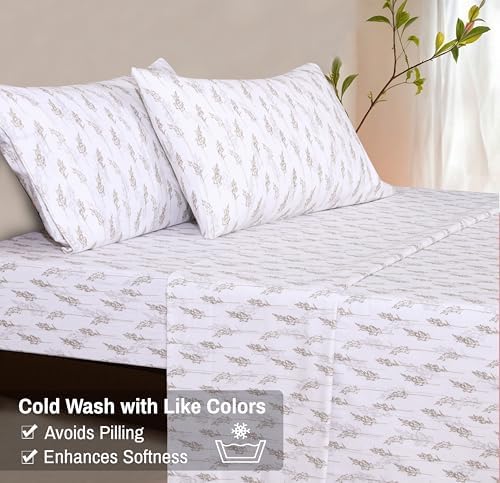 RUVANTI Flannel Sheets Set Full Size, Dried Straw