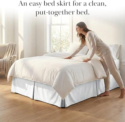 Pleated Cal King Bed Skirt 14 Inch Drop Wrinkle Resistant Microfiber White