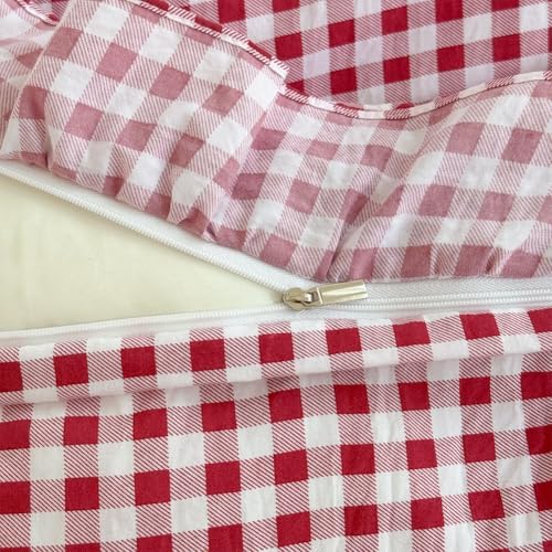 NSNLGSGC Red Gingham Ruffle King Duvet Cover