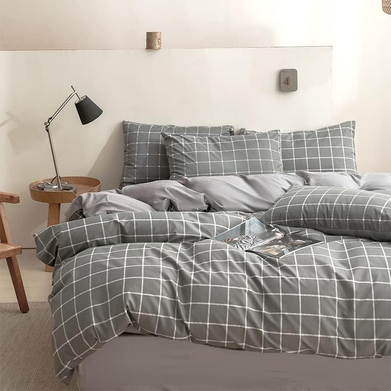 NSNLGSGC King Duvet Cover Set, Gray Grid