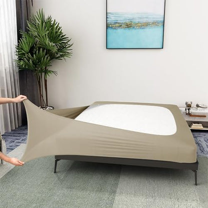 ALYVIA SPRING Twin Box Spring Cover Jersey Knit Stretchy, Taupe