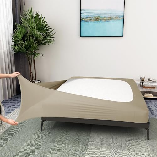 ALYVIA SPRING Queen Box Spring Cover Jersey Knit Stretchy, Taupe