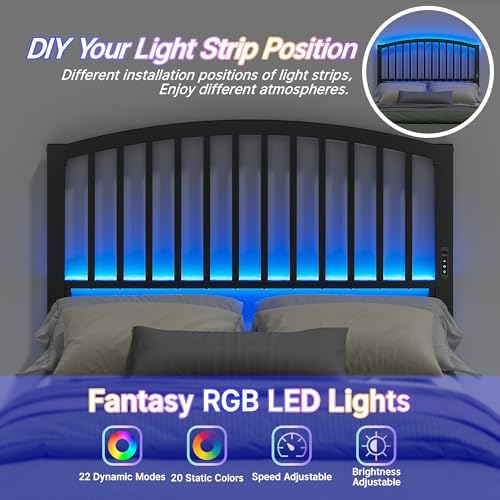 Weehom Metal Full Headboard Only with LED Lights and USB, Black