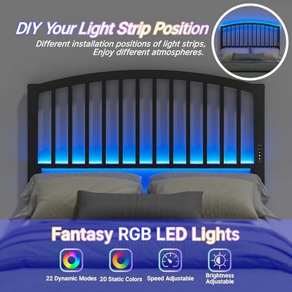 Weehom Metal Full Headboard Only with LED Lights and USB, Black