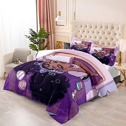 African American Black Girl Comforter Set Twin Size, Black Girls Magic Duvet for Kawaii Bedroom Decor, Girl Love Music Purple Bedding Set with 1 Comforter +1 Pillowcase