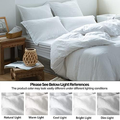 Simple&Opulence 100% Linen Duvet Cover Set 3pcs Basic Style Natural French Washed Flax Solid Color Soft Breathable Farmhouse Bedding with Button Closure - White, King