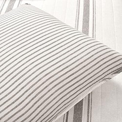 Lush Decor Farmhouse Stripe Reversible Cotton Quilt King Size 3 Piece Set Gray - Farmhouse Bedding Set King Quilt - Striped Bedding