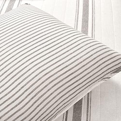 Lush Decor Farmhouse Stripe Reversible Cotton Quilt Twin XL Size, 2 Piece Set Gray - Farmhouse Bedding Set Twin XL - College Dorm Essentials
