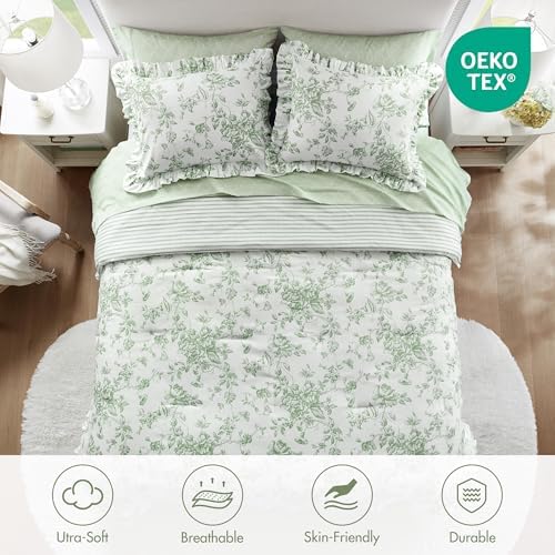 Madison Park Essentials Green Floral Comforter Set with Sheets Queen,7pc