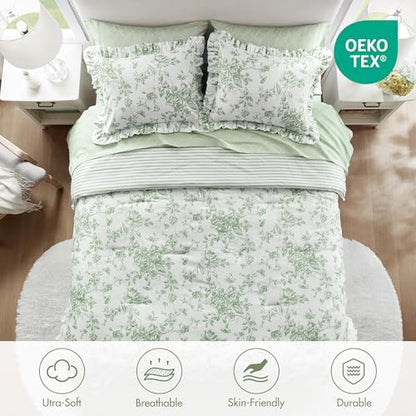 Madison Park Essentials Green Floral Comforter Set with Sheets Queen,7pc
