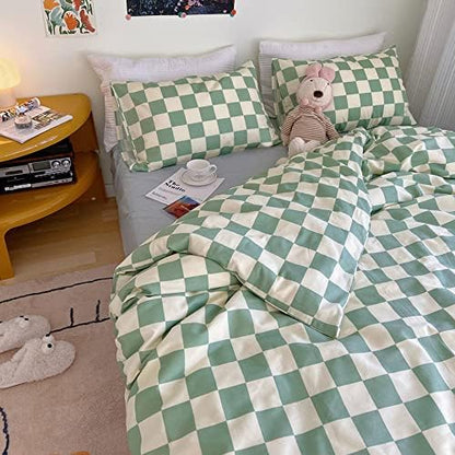 Wellboo Green Plaid Comforter Full Sage Green Checkerboard Grid Bedding