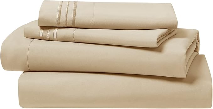 Clara Clark Bed Sheets, Premier 1800 Series 4 Piece Bed Sheet Set, Deep Pocket, Wrinkle, Fade, Stain Resistant, Luxury Soft Bedding Sheets & Pillowcases, King, Beige Cream