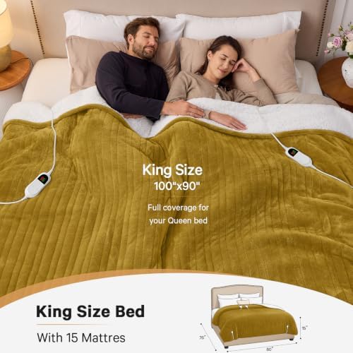 Heated Electric Blanket King, Dual Control, 90" x 100", Claybank
