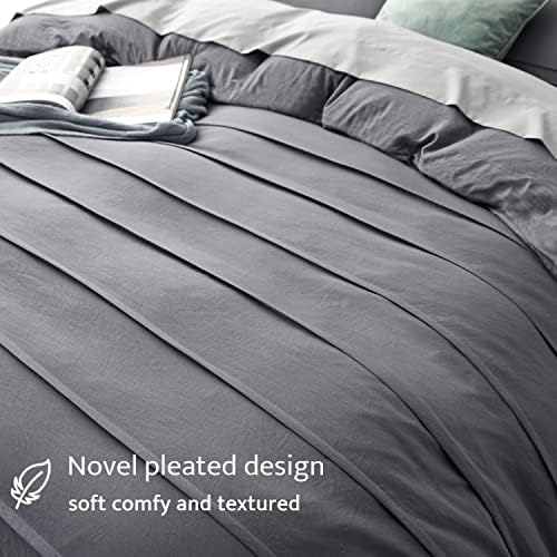 Oli Anderson 3PCS Pleated Duvet Cover Set, Grey, Queen