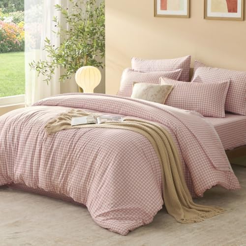 Litanika Blush Pink Gingham Twin/Twin XL Comforter Set 5 Pieces