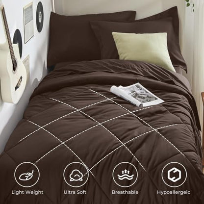 HEVUMYI 5-Piece Twin XL Comforter Set, Brown Bed in a Bag