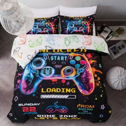 Full Size Bedding Set for Boys, Kids Teens Gamer Comforter Set 5 Pieces