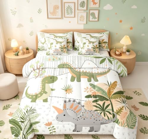 Feelyou Cute Dinosaur 7 Piece Bedding Set Full Size for Kids Teens